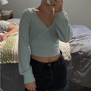 Hollister Mint Green Soft Ribbed Long Sleeve Wrap Sweater. Color Mint green
